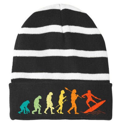 Evolution Of Surfers Surfboard Surfboarder Surfing Striped Beanie with Solid Band