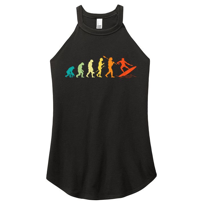 Evolution Of Surfers Surfboard Surfboarder Surfing Women's Perfect Tri Rocker Tank