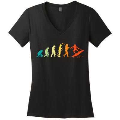 Evolution Of Surfers Surfboard Surfboarder Surfing Women's V-Neck T-Shirt