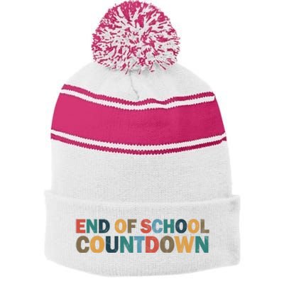 End Of School Countdown Summer Vibe Stripe Pom Pom Beanie