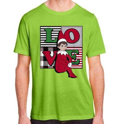 Elf On The Shelf Christmas Love Stacked Plaid Squares Logo Adult ChromaSoft Performance T-Shirt