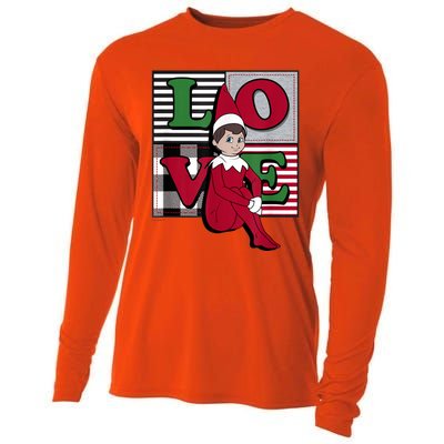 Elf On The Shelf Christmas Love Stacked Plaid Squares Logo Cooling Performance Long Sleeve Crew