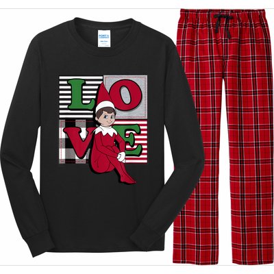 Elf On The Shelf Christmas Love Stacked Plaid Squares Logo Long Sleeve Pajama Set