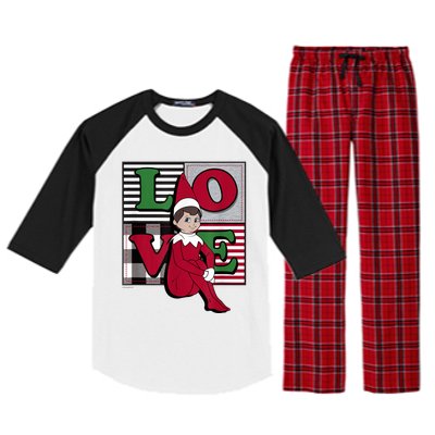 Elf On The Shelf Christmas Love Stacked Plaid Squares Logo Raglan Sleeve Pajama Set