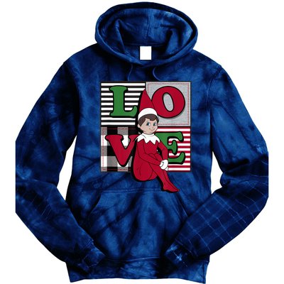 Elf On The Shelf Christmas Love Stacked Plaid Squares Logo Tie Dye Hoodie