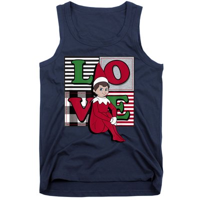 Elf On The Shelf Christmas Love Stacked Plaid Squares Logo Tank Top