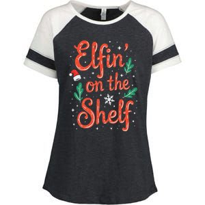 Elfin On The Shelf Funny Christmas Enza Ladies Jersey Colorblock Tee