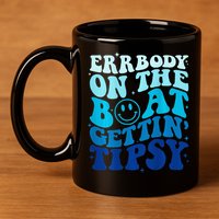 Errbody On The Boat Gettin Tipsy Retro Summer Waving 11oz C Handle Ceramic Mug