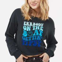 Errbody On The Boat Gettin Tipsy Retro Summer Waving Cropped Pullover Crew