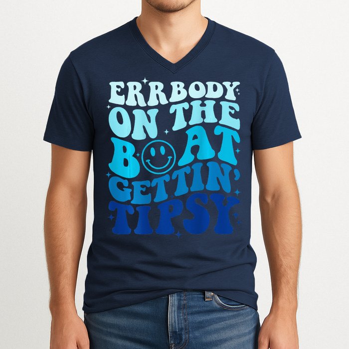 Errbody On The Boat Gettin Tipsy Retro Summer Waving V-Neck T-Shirt