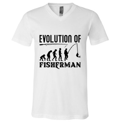 Evolution Of The Fishman Funny Fisherman V-Neck T-Shirt