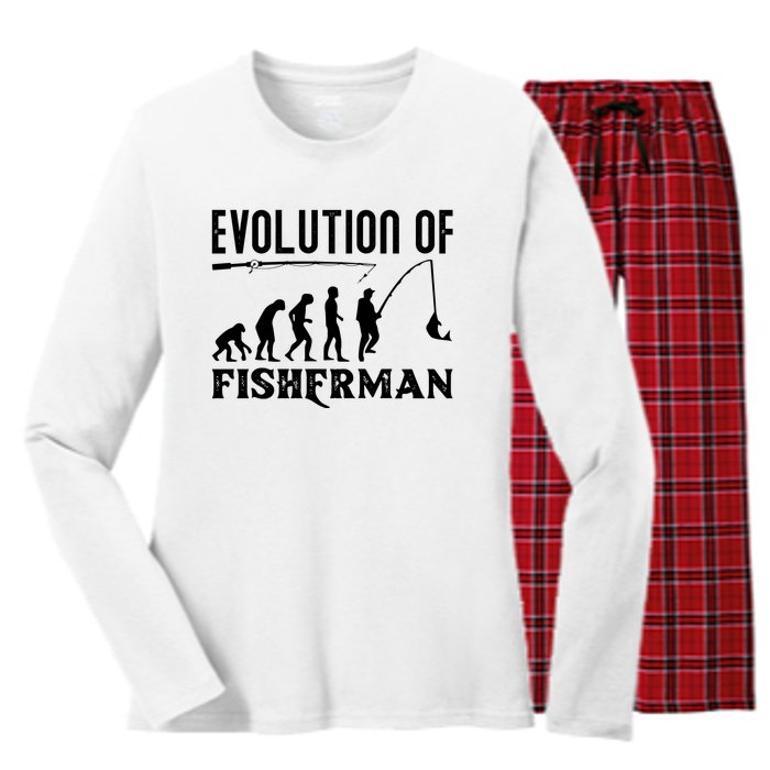 Evolution Of The Fishman Funny Fisherman Women's Long Sleeve Flannel Pajama Set 