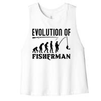 Evolution Of The Fishman Funny Fisherman Women's Racerback Cropped Tank