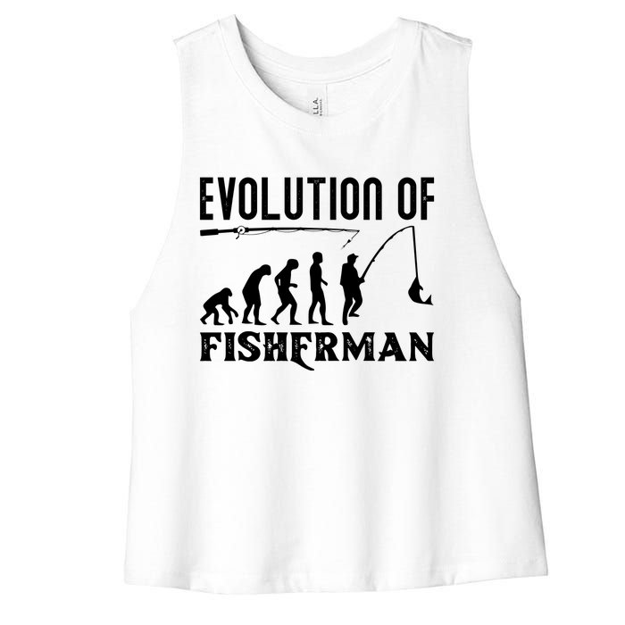 Evolution Of The Fishman Funny Fisherman Women's Racerback Cropped Tank