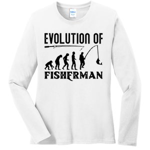 Evolution Of The Fishman Funny Fisherman Ladies Long Sleeve Shirt