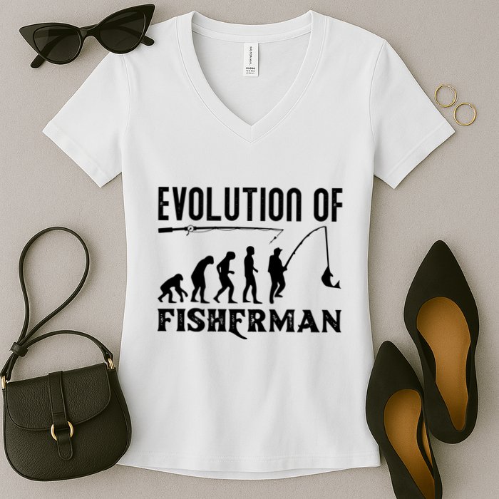 Evolution Of The Fishman Funny Fisherman Women's V-Neck T-Shirt