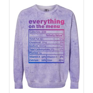 Everything On The U Nutrition Facts Thanksgiving Food Great Gift Colorblast Crewneck Sweatshirt