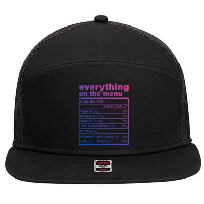 Everything On The U Nutrition Facts Thanksgiving Food Great Gift 7 Panel Mesh Trucker Snapback Hat