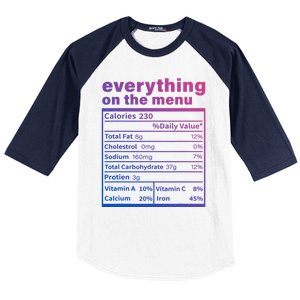 Everything On The U Nutrition Facts Thanksgiving Food Great Gift Baseball Sleeve Shirt