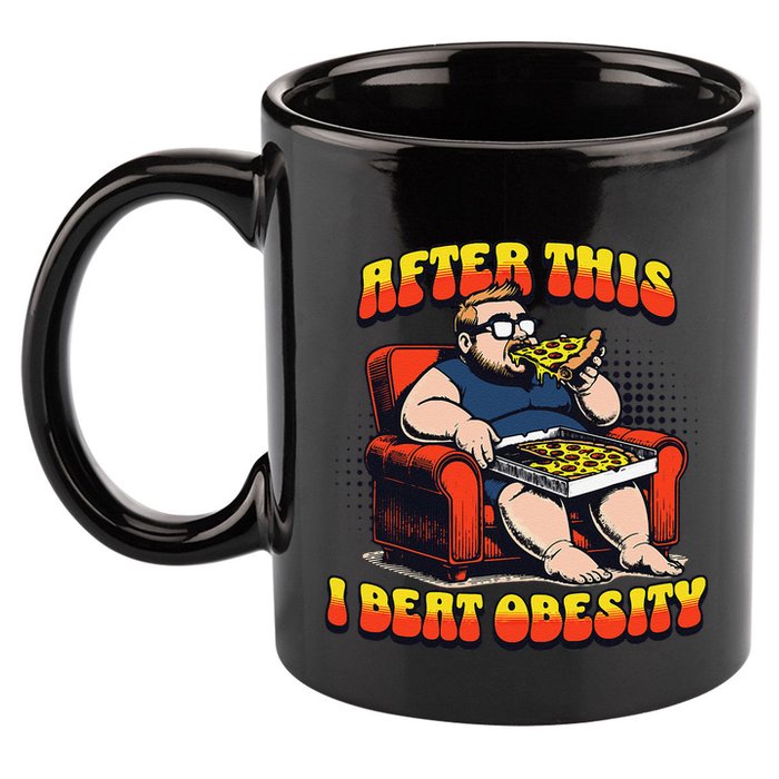Eat Pizza And Beat Obesity 11oz C Handle Ceramic Mug