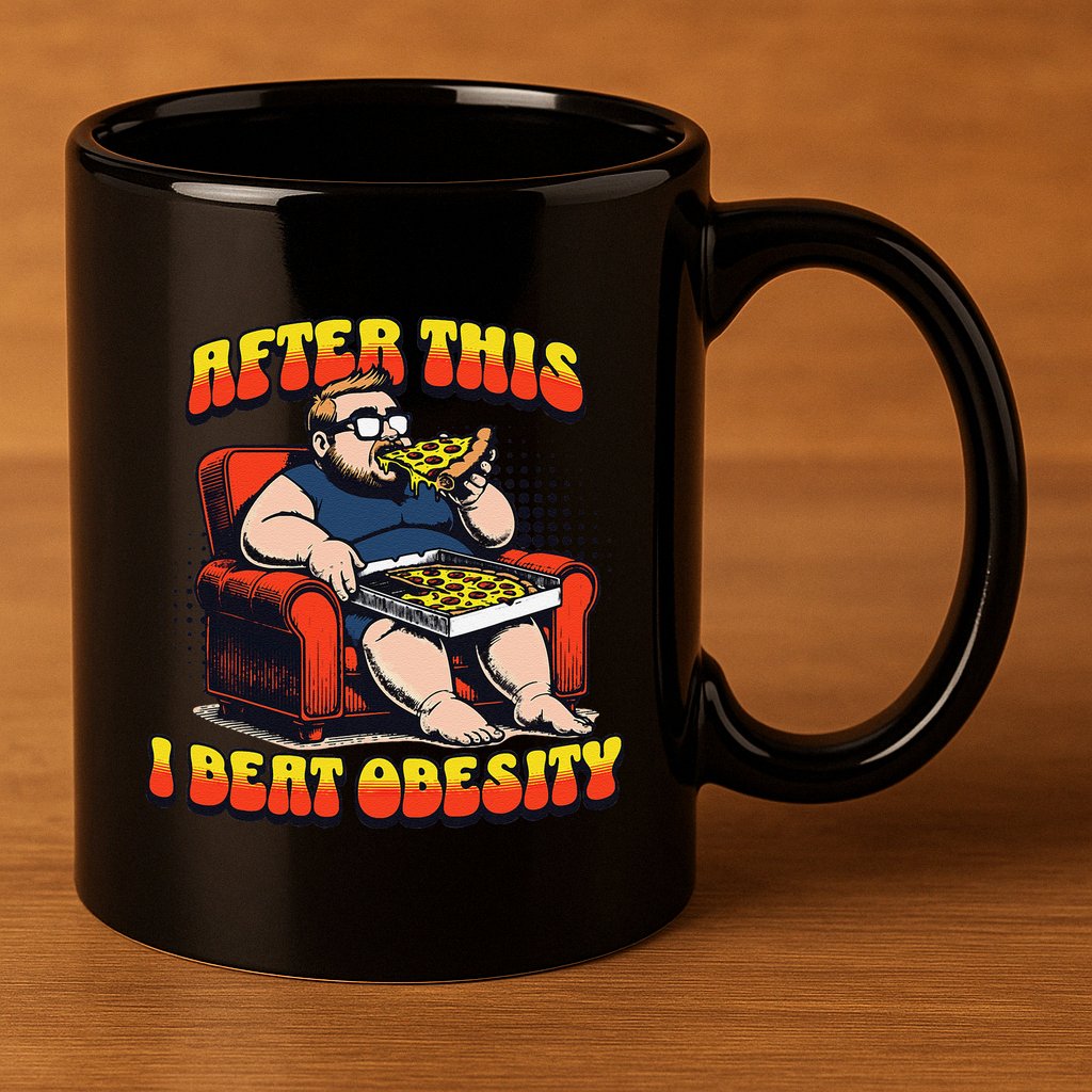 Eat Pizza And Beat Obesity 11oz C Handle Ceramic Mug