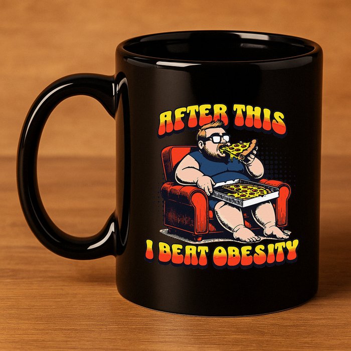 Eat Pizza And Beat Obesity 11oz C Handle Ceramic Mug