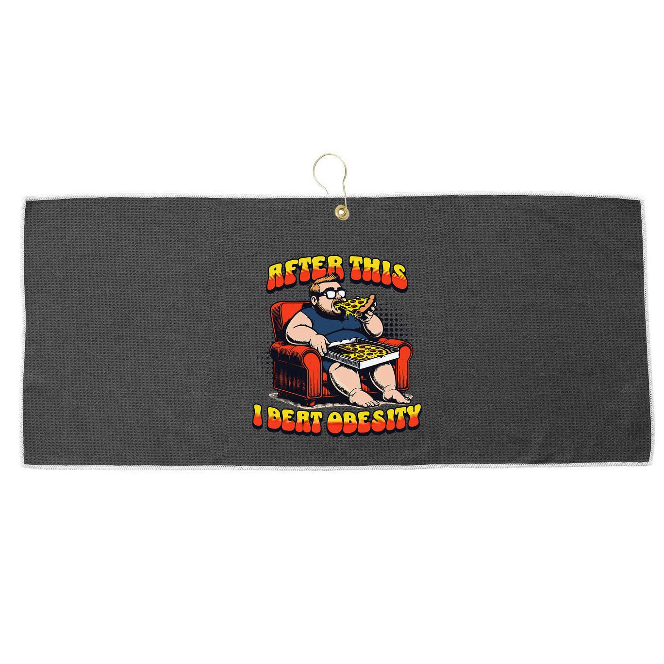 Eat Pizza And Beat Obesity Large Microfiber Waffle Golf Towel