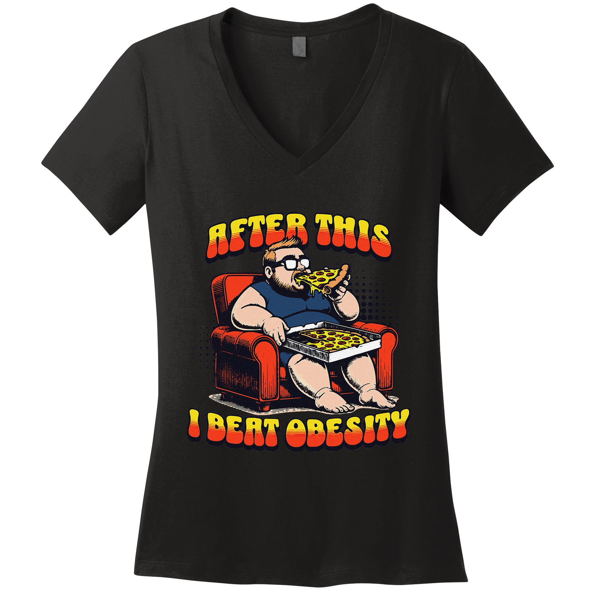 Eat Pizza And Beat Obesity Women's V-Neck T-Shirt