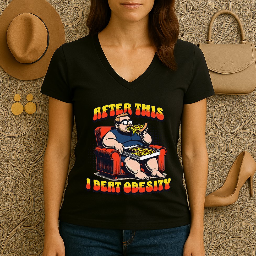 Eat Pizza And Beat Obesity Women's V-Neck T-Shirt