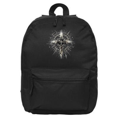 Edgy Punk Art Style Christian Cross Lightning Thorns Grunge 16 in Basic Backpack
