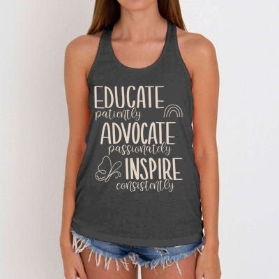 Educate Patiently Advocate Passionately Inspire Consistently Women's Knotted Racerback Tank