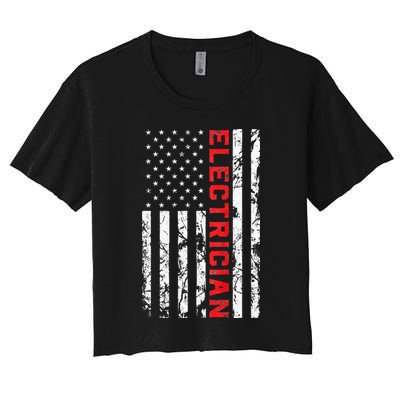 Electrician Patriotic American flag electrician father day Crop Top