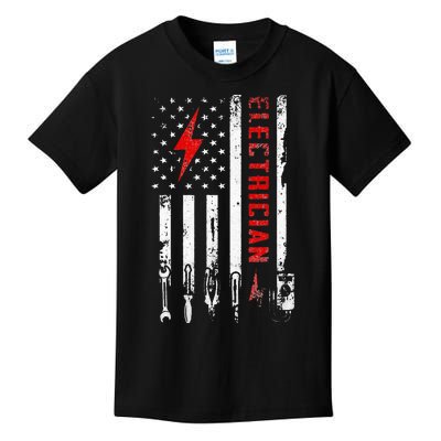 Electrician Patriotic American Flag Electrician Gift Kids T-Shirt