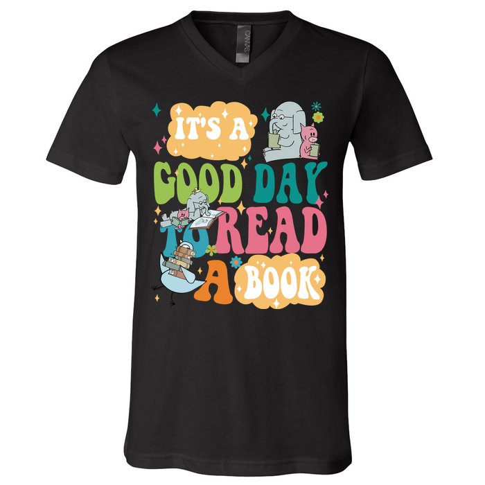 Elephant Piggie And Pigeon Its A Good Day To Read A Book Back To Scho V-Neck T-Shirt