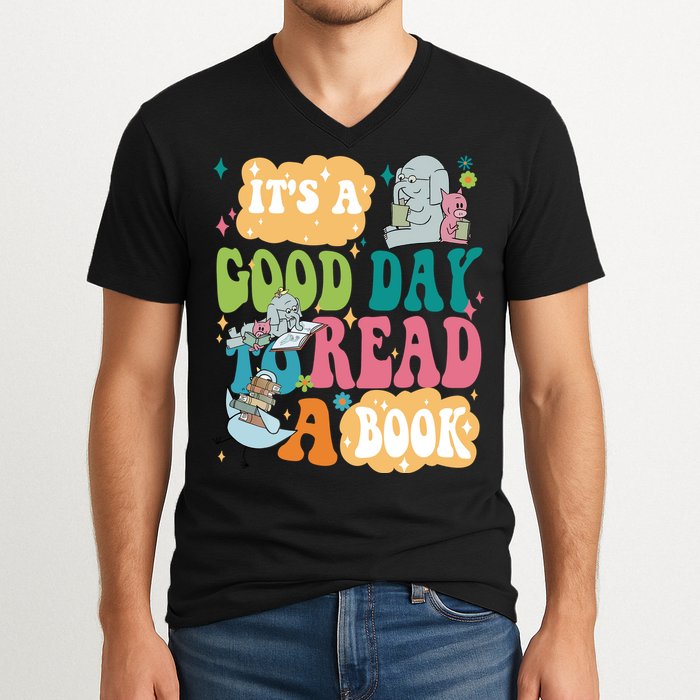 Elephant Piggie And Pigeon Its A Good Day To Read A Book Back To Scho V-Neck T-Shirt