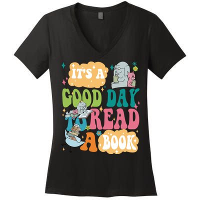 Elephant Piggie And Pigeon Its A Good Day To Read A Book Back To Scho Women's V-Neck T-Shirt
