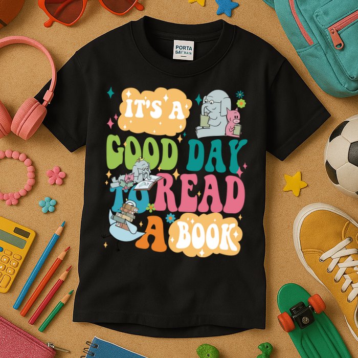 Elephant Piggie And Pigeon Its A Good Day To Read A Book Back To Scho Kids T-Shirt