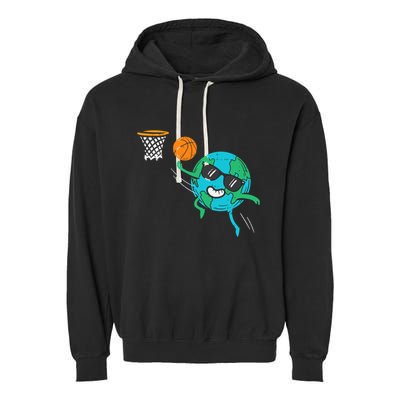 Earth Playing Basketball Earth Day Sports Men Women Garment-Dyed Fleece Hoodie