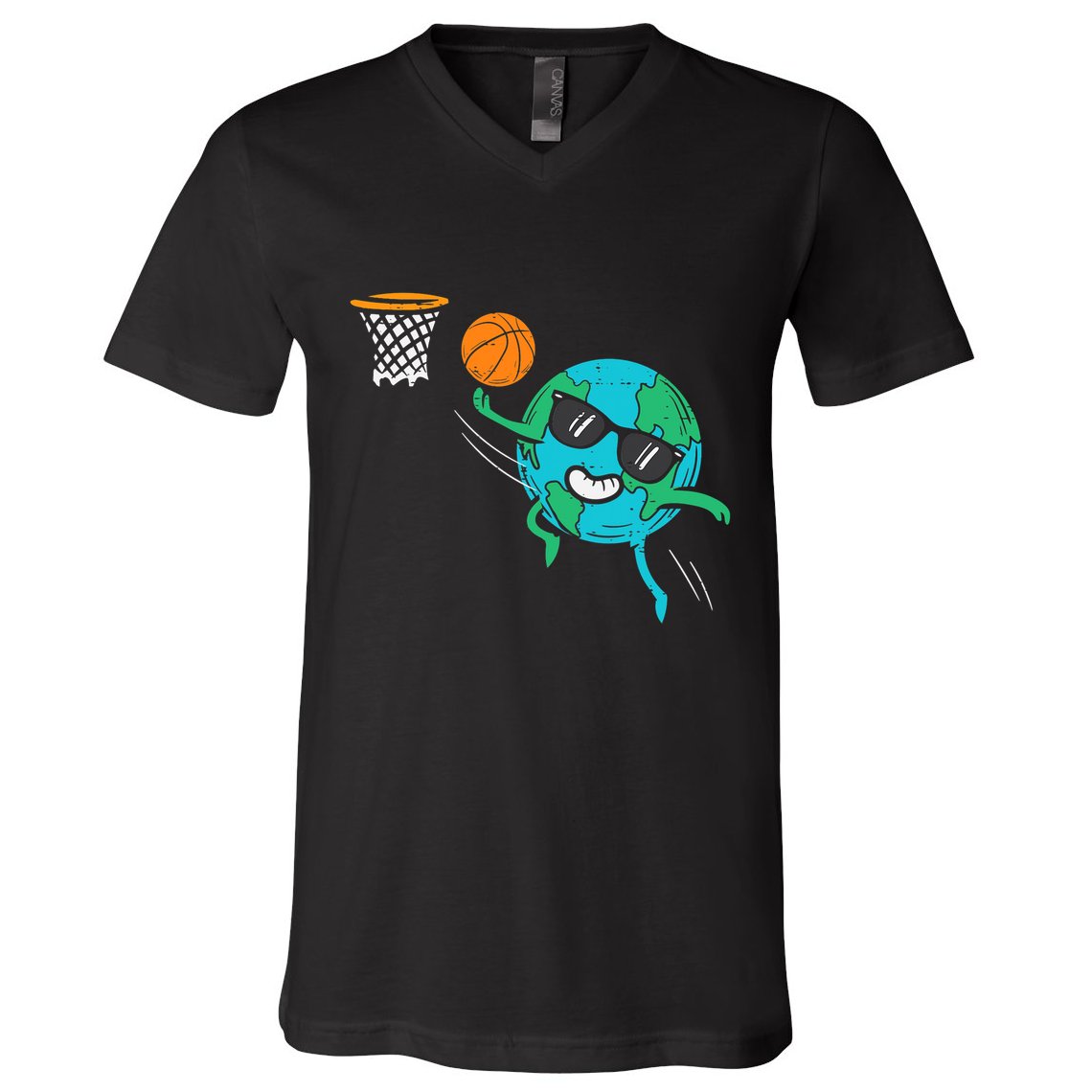 Earth Playing Basketball Earth Day Sports Men Women V-Neck T-Shirt