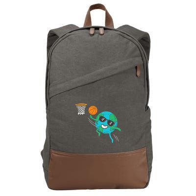 Earth Playing Basketball Earth Day Sports Men Women Cotton Canvas Backpack