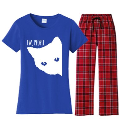 Ew People Cat Cats Meow Kitty Lovers Hate People Gift Meaningful Gift Women's Flannel Pajama Set