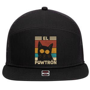 El PawtróN Cat Dad Cat Grandpa Funny Fathers Day Black Cat Great Gift 7 Panel Mesh Trucker Snapback Hat