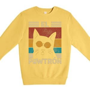 El Pawtrón Cat Dad Cat Grandpa Funny Fathers Day Black Cat Premium Crewneck Sweatshirt