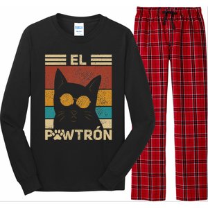 El Pawtrón Cat Dad Cat Grandpa Funny Fathers Day Black Cat Long Sleeve Pajama Set