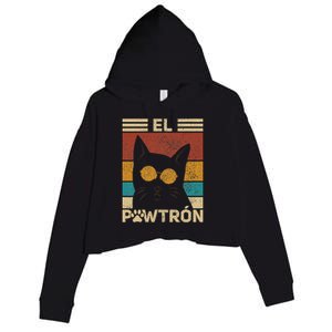 El Pawtrón Cat Dad Cat Grandpa Funny Fathers Day Black Cat Crop Fleece Hoodie