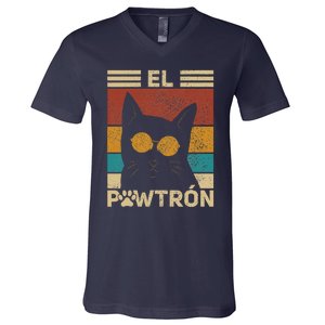 El Pawtrón Cat Dad Cat Grandpa Funny Fathers Day Black Cat V-Neck T-Shirt