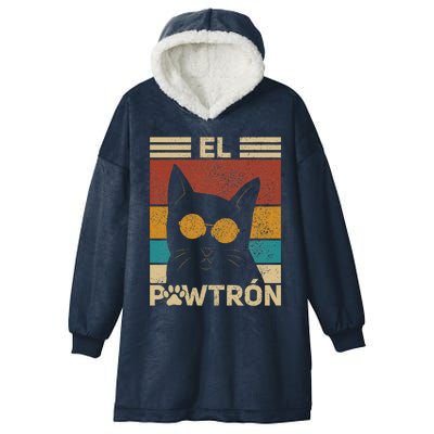 El Pawtrón Cat Dad Cat Grandpa Funny Fathers Day Black Cat Hooded Wearable Blanket