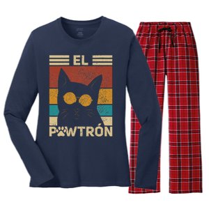 El Pawtrón Cat Dad Cat Grandpa Funny Fathers Day Black Cat Women's Long Sleeve Flannel Pajama Set 