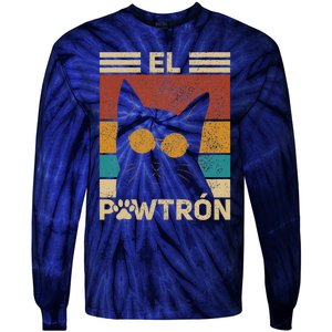 El Pawtrón Cat Dad Cat Grandpa Funny Fathers Day Black Cat Tie-Dye Long Sleeve Shirt