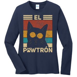 El Pawtrón Cat Dad Cat Grandpa Funny Fathers Day Black Cat Ladies Long Sleeve Shirt